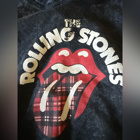 The Rolling Stones Plaid Tongue Graphic Hoodie | 2T | Black Acid Wash - Picture 2 of 4